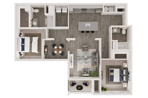 Floor plan for 2 beds, 2 baths, 1358 sqft